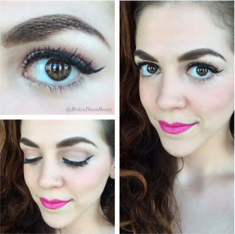 Can't go wrong with a cat-eye flick and a pink lip.